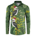 Aussie Kokaburra Golden Wattle Christmas Button Sweatshirt Aboriginal Dots Painting Green Motif - Aussie Hoodie