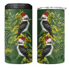 Aussie Kokaburra Golden Wattle Christmas 4 in 1 Can Cooler Tumbler Aboriginal Dots Painting Green Motif - Aussie Hoodie