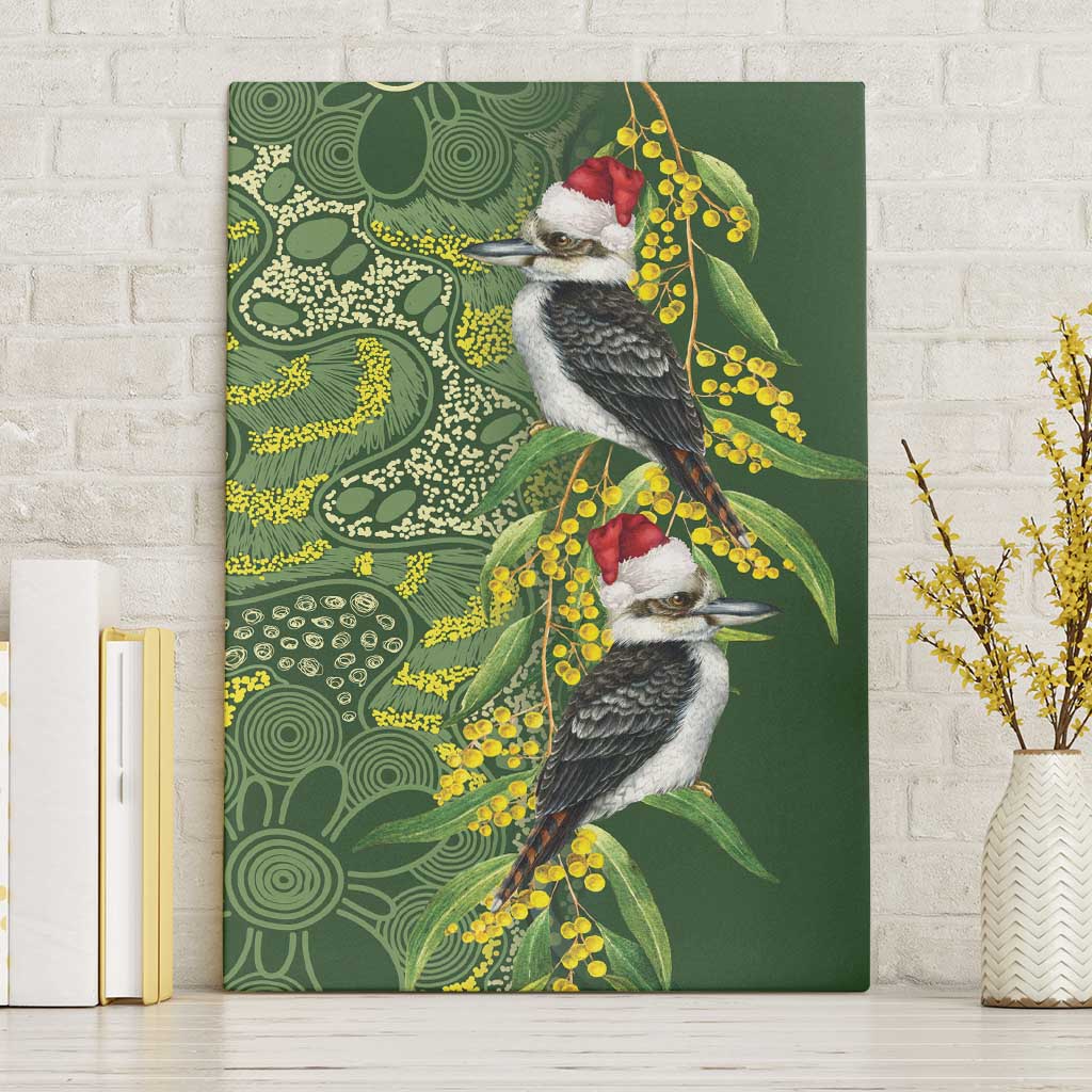 Aussie Kokaburra Golden Wattle Christmas Canvas Wall Art Aboriginal Dots Painting Green Motif - Aussie Hoodie