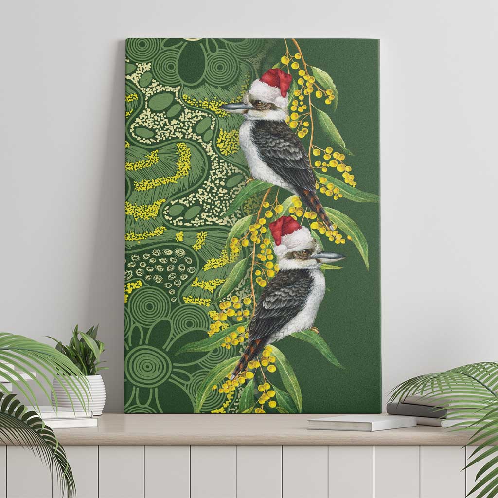 Aussie Kokaburra Golden Wattle Christmas Canvas Wall Art Aboriginal Dots Painting Green Motif - Aussie Hoodie