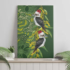 Aussie Kokaburra Golden Wattle Christmas Canvas Wall Art Aboriginal Dots Painting Green Motif - Aussie Hoodie