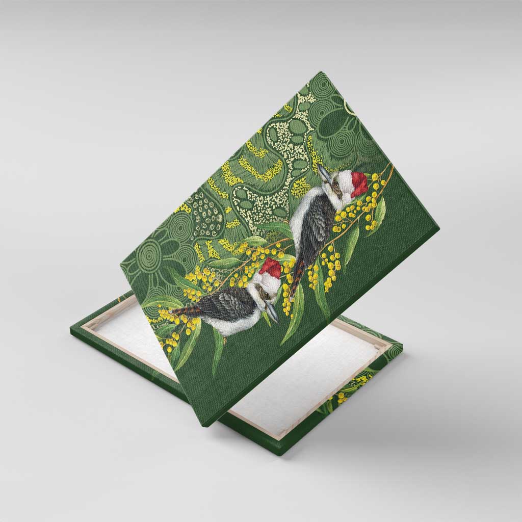 Aussie Kokaburra Golden Wattle Christmas Canvas Wall Art Aboriginal Dots Painting Green Motif - Aussie Hoodie