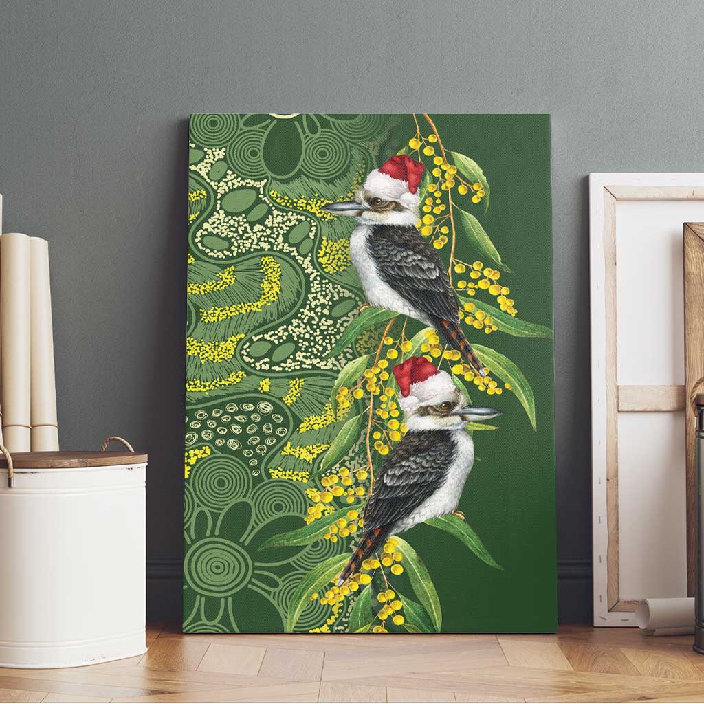 Aussie Kokaburra Golden Wattle Christmas Canvas Wall Art Aboriginal Dots Painting Green Motif - Aussie Hoodie