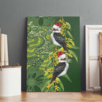 Aussie Kokaburra Golden Wattle Christmas Canvas Wall Art Aboriginal Dots Painting Green Motif - Aussie Hoodie