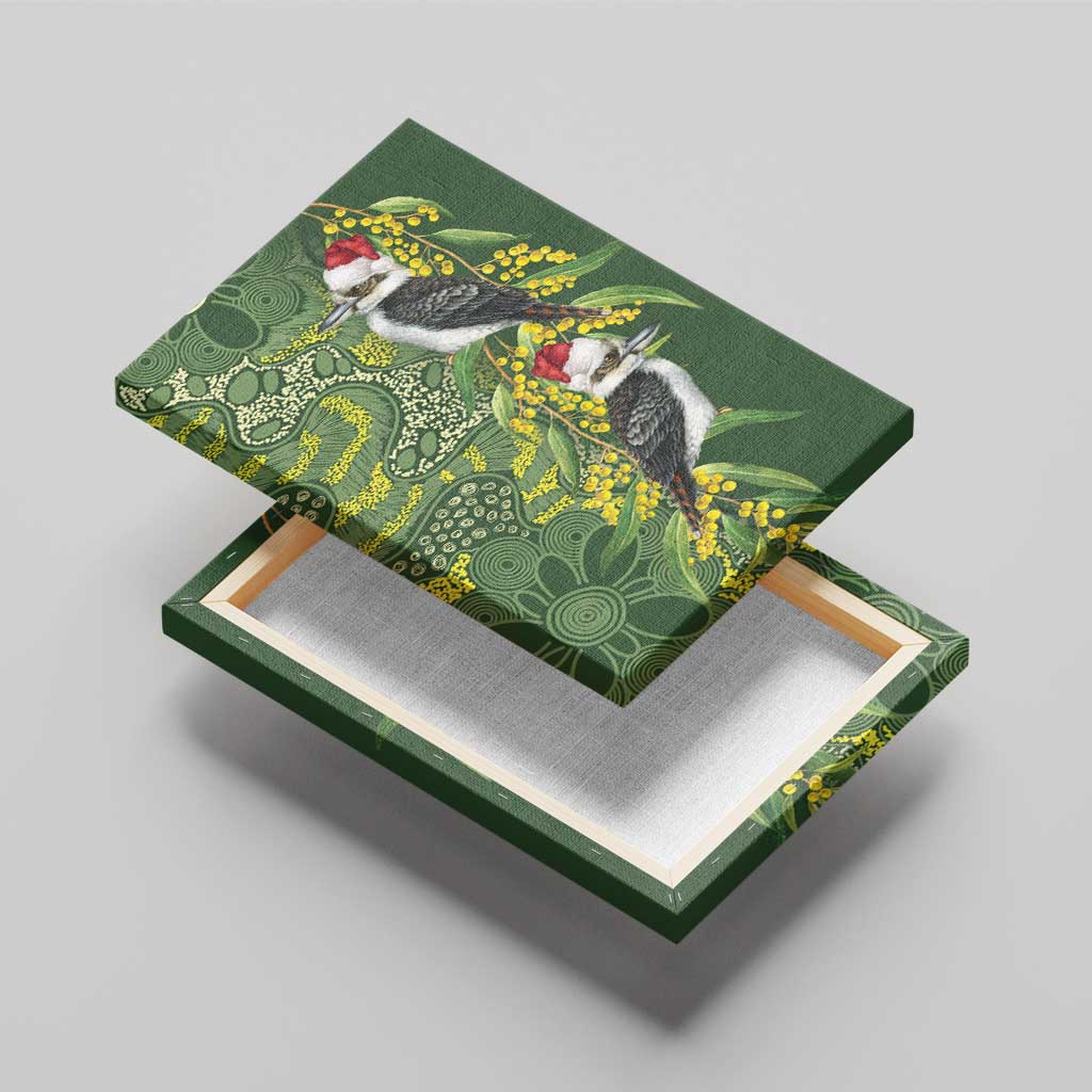 Aussie Kokaburra Golden Wattle Christmas Canvas Wall Art Aboriginal Dots Painting Green Motif - Aussie Hoodie