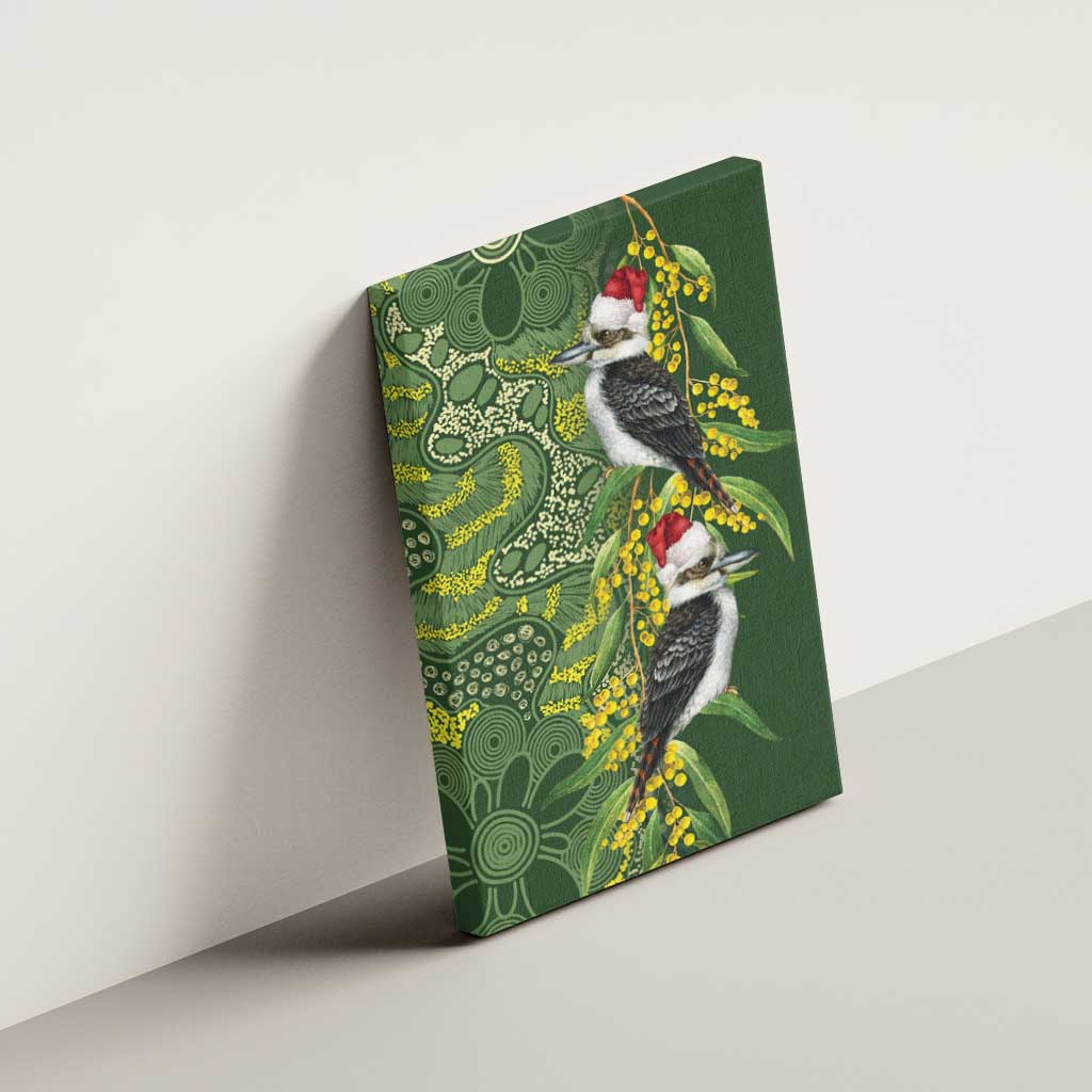 Aussie Kokaburra Golden Wattle Christmas Canvas Wall Art Aboriginal Dots Painting Green Motif - Aussie Hoodie