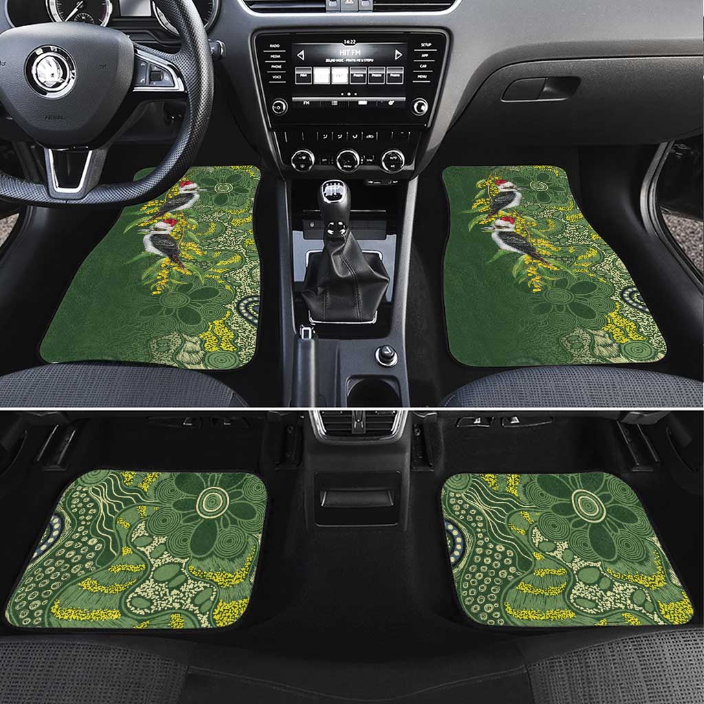 Aussie Kokaburra Golden Wattle Christmas Car Mats Aboriginal Dots Painting Green Motif - Aussie Hoodie