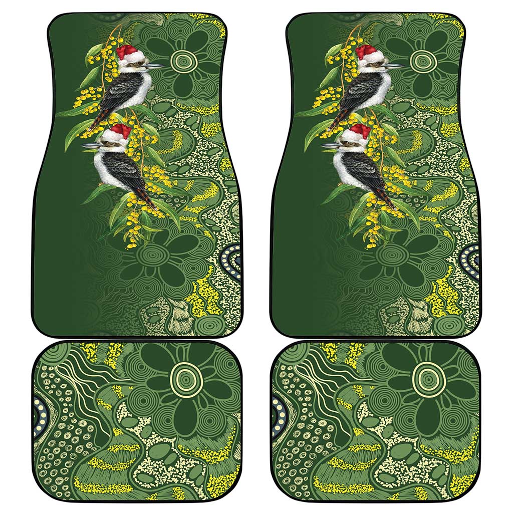 Aussie Kokaburra Golden Wattle Christmas Car Mats Aboriginal Dots Painting Green Motif - Aussie Hoodie