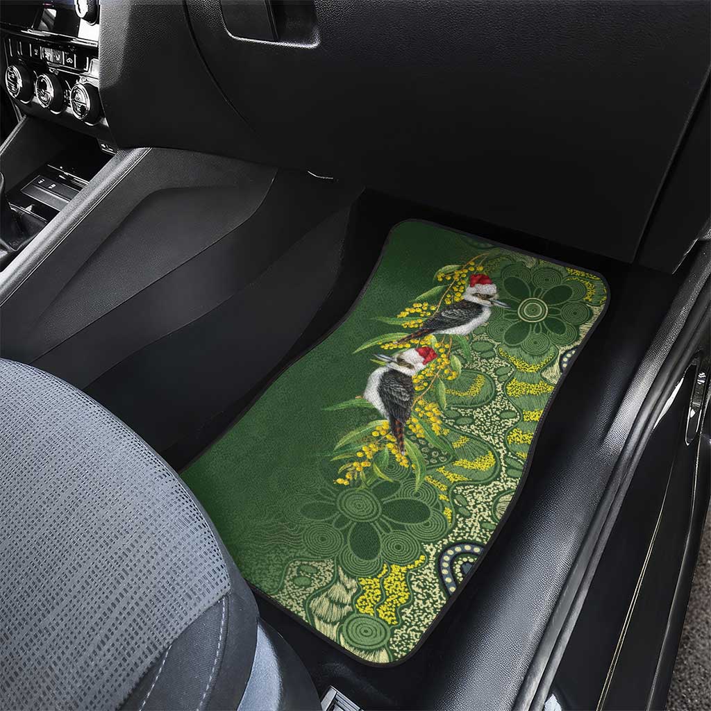 Aussie Kokaburra Golden Wattle Christmas Car Mats Aboriginal Dots Painting Green Motif - Aussie Hoodie