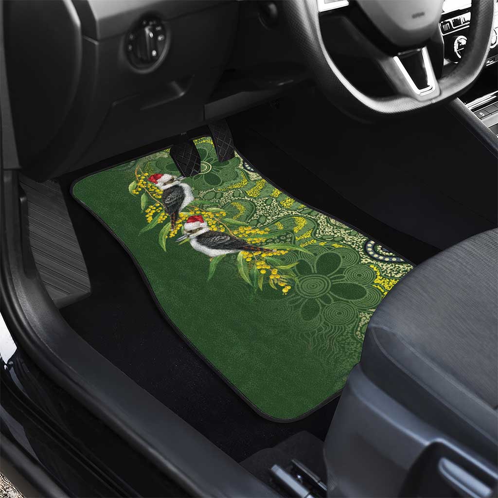 Aussie Kokaburra Golden Wattle Christmas Car Mats Aboriginal Dots Painting Green Motif - Aussie Hoodie
