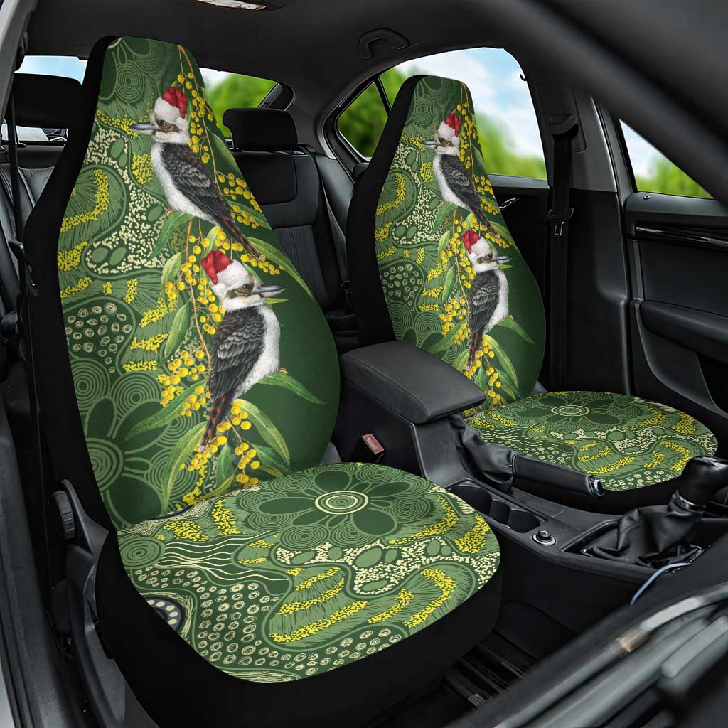 Aussie Kokaburra Golden Wattle Christmas Car Seat Cover Aboriginal Dots Painting Green Motif - Aussie Hoodie