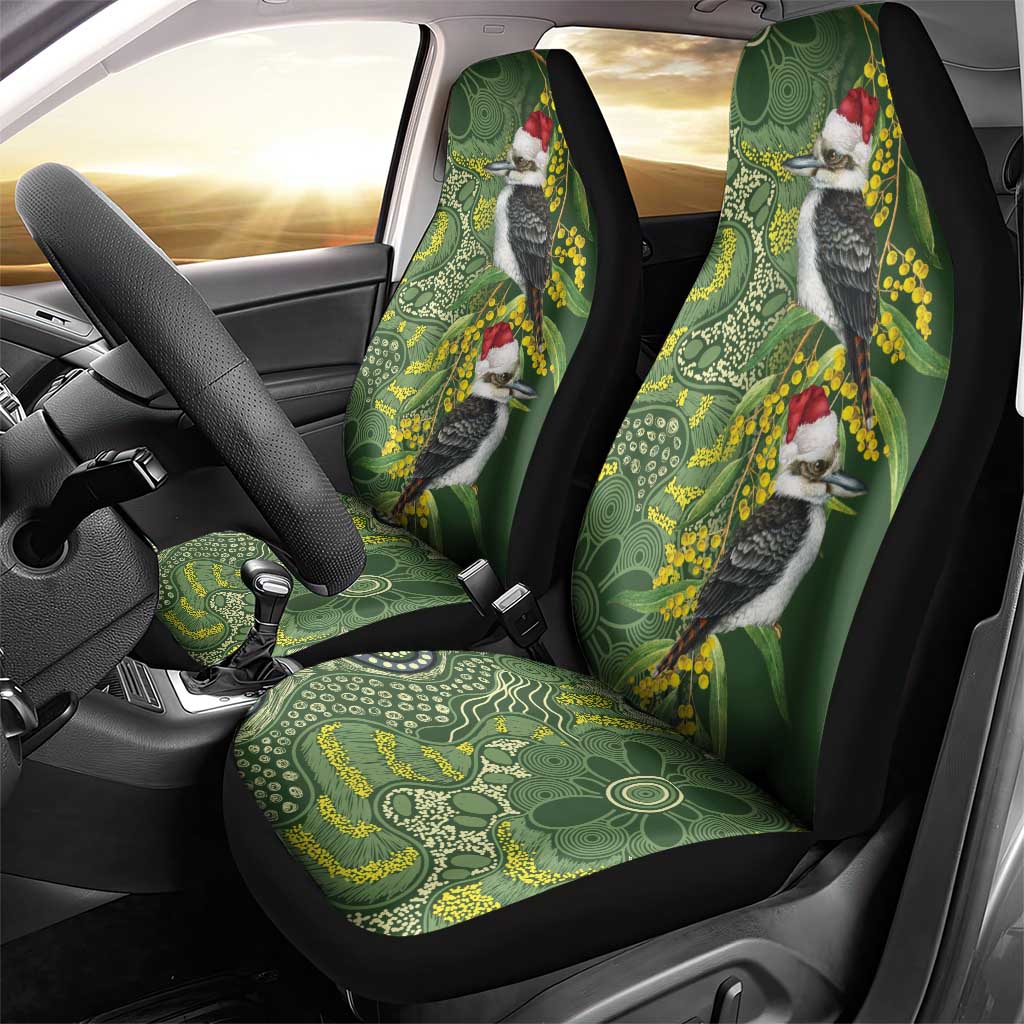 Aussie Kokaburra Golden Wattle Christmas Car Seat Cover Aboriginal Dots Painting Green Motif - Aussie Hoodie