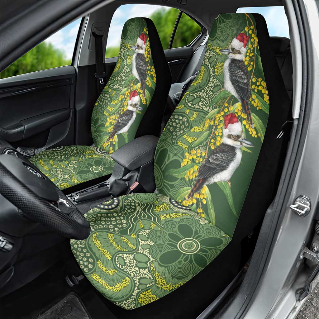 Aussie Kokaburra Golden Wattle Christmas Car Seat Cover Aboriginal Dots Painting Green Motif - Aussie Hoodie