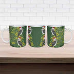 Aussie Kokaburra Golden Wattle Christmas Ceramic Mug Aboriginal Dots Painting Green Motif - Aussie Hoodie