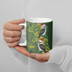 Aussie Kokaburra Golden Wattle Christmas Ceramic Mug Aboriginal Dots Painting Green Motif - Aussie Hoodie