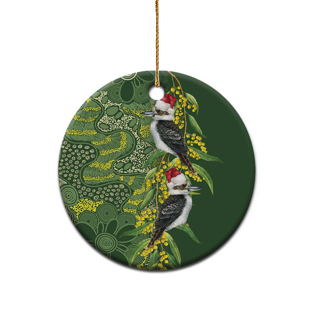 Aussie Kokaburra Golden Wattle Christmas Ceramic Ornament Aboriginal Dots Painting Green Motif - Aussie Hoodie