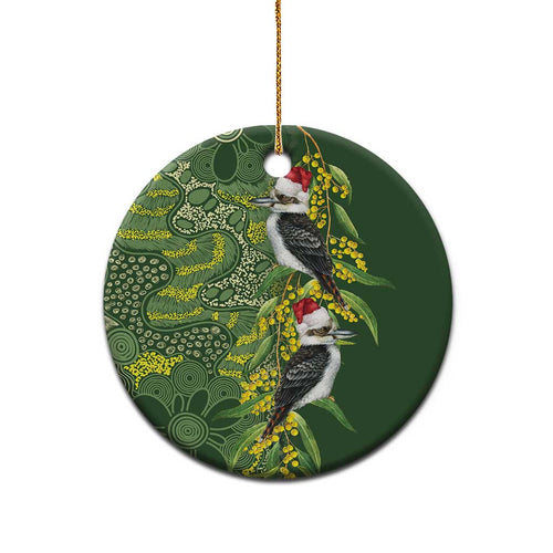 Aussie Kokaburra Golden Wattle Christmas Ceramic Ornament Aboriginal Dots Painting Green Motif - Aussie Hoodie