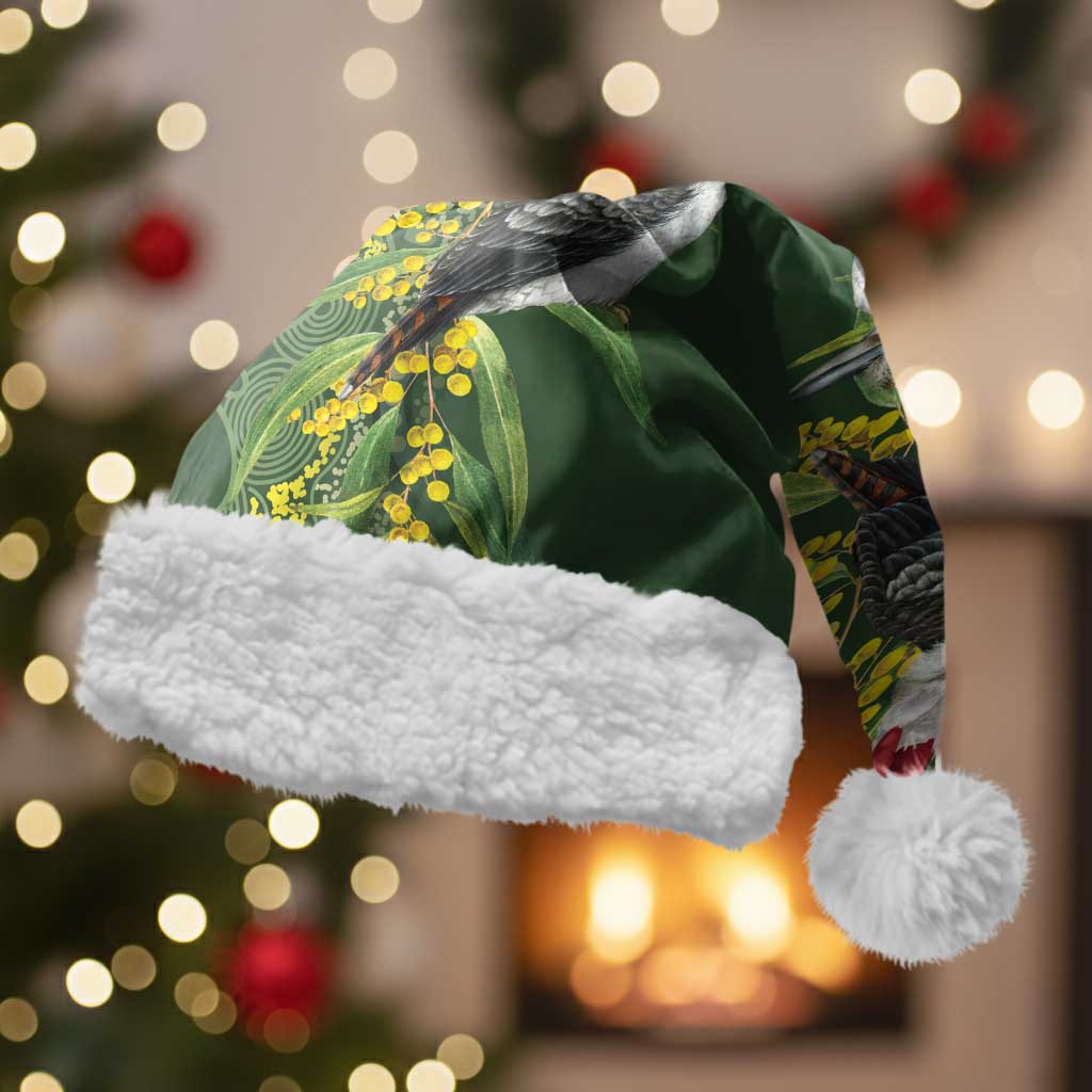 Aussie Kokaburra Golden Wattle Christmas Santa Hat Aboriginal Dots Painting Green Motif - Aussie Hoodie