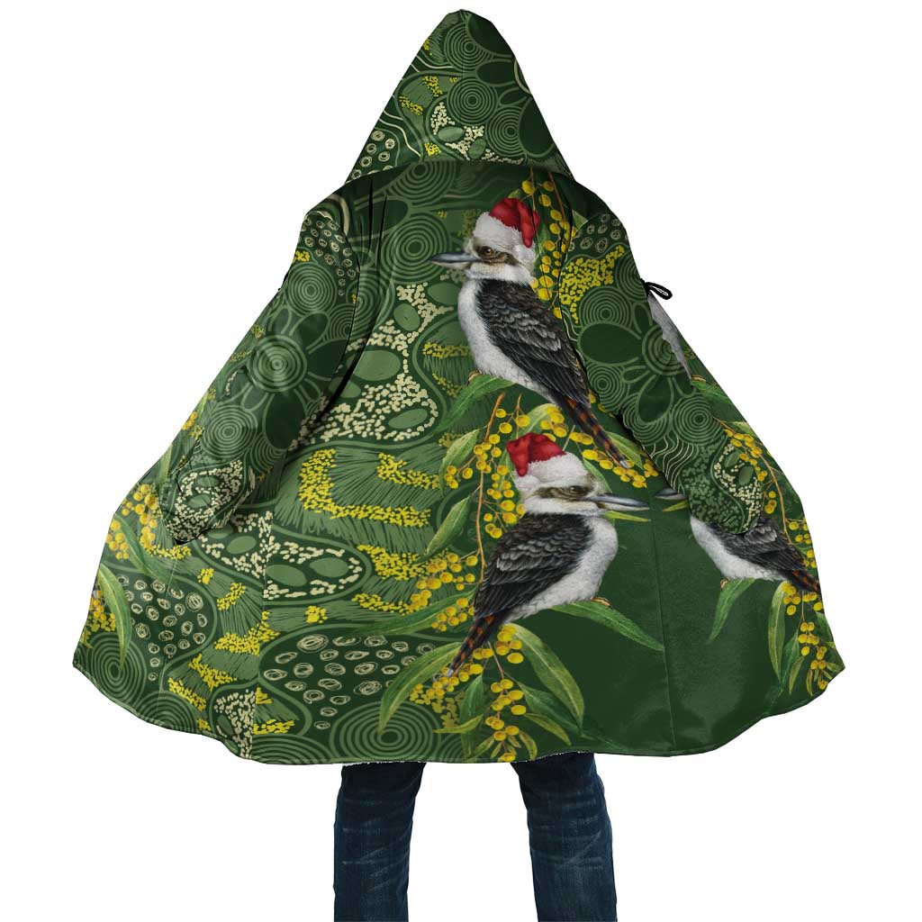 Aussie Kokaburra Golden Wattle Christmas Cloak Aboriginal Dots Painting Green Motif - Aussie Hoodie