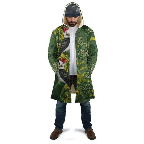 Aussie Kokaburra Golden Wattle Christmas Cloak Aboriginal Dots Painting Green Motif - Aussie Hoodie
