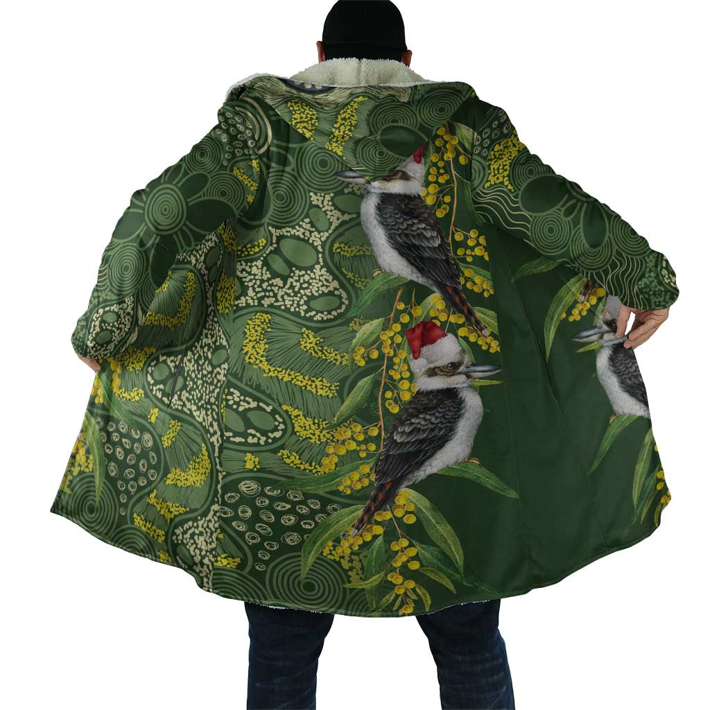 Aussie Kokaburra Golden Wattle Christmas Cloak Aboriginal Dots Painting Green Motif - Aussie Hoodie