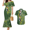 Aussie Kokaburra Golden Wattle Christmas Couples Matching Mermaid Dress and Hawaiian Shirt Aboriginal Dots Painting Green Motif - Aussie Hoodie