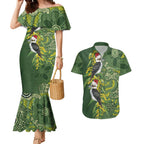Aussie Kokaburra Golden Wattle Christmas Couples Matching Mermaid Dress and Hawaiian Shirt Aboriginal Dots Painting Green Motif - Aussie Hoodie
