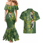 Aussie Kokaburra Golden Wattle Christmas Couples Matching Mermaid Dress and Hawaiian Shirt Aboriginal Dots Painting Green Motif - Aussie Hoodie