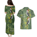 Aussie Kokaburra Golden Wattle Christmas Couples Matching Puletasi and Hawaiian Shirt Aboriginal Dots Painting Green Motif - Aussie Hoodie