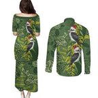 Aussie Kokaburra Golden Wattle Christmas Couples Matching Puletasi and Long Sleeve Button Shirt Aboriginal Dots Painting Green Motif - Aussie Hoodie