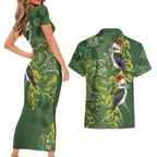 Aussie Kokaburra Golden Wattle Christmas Couples Matching Short Sleeve Bodycon Dress and Hawaiian Shirt Aboriginal Dots Painting Green Motif - Aussie Hoodie