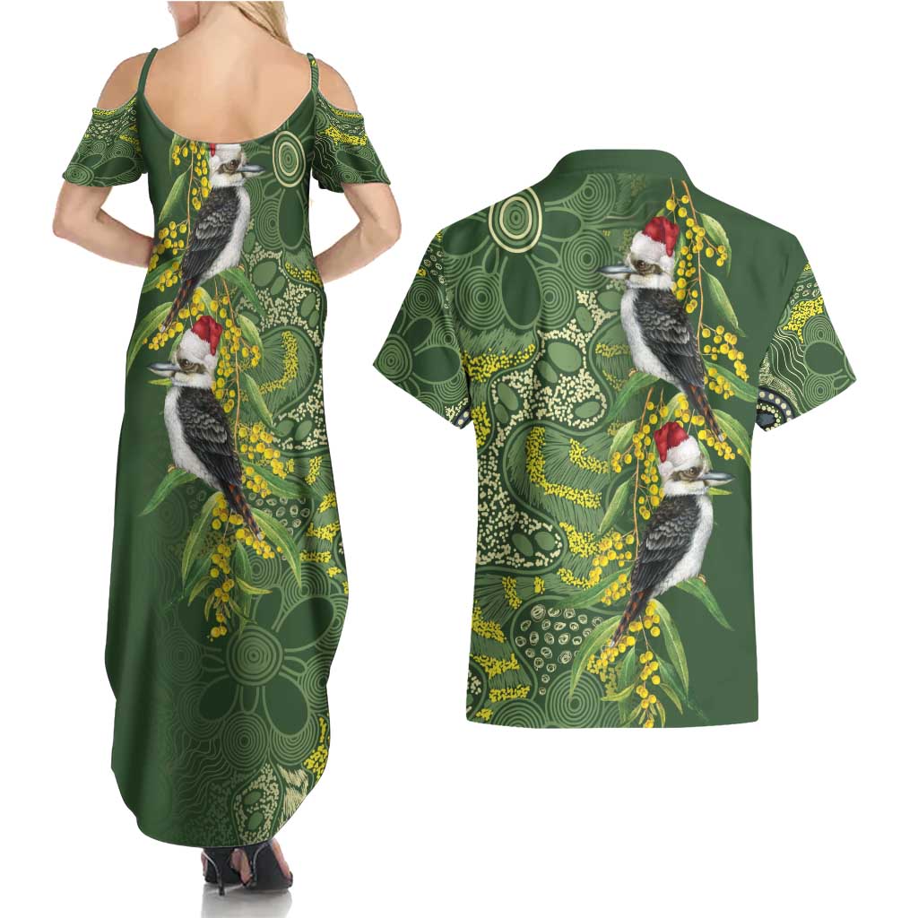 Aussie Kokaburra Golden Wattle Christmas Couples Matching Summer Maxi Dress and Hawaiian Shirt Aboriginal Dots Painting Green Motif - Aussie Hoodie