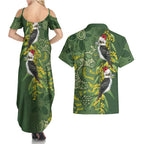 Aussie Kokaburra Golden Wattle Christmas Couples Matching Summer Maxi Dress and Hawaiian Shirt Aboriginal Dots Painting Green Motif - Aussie Hoodie