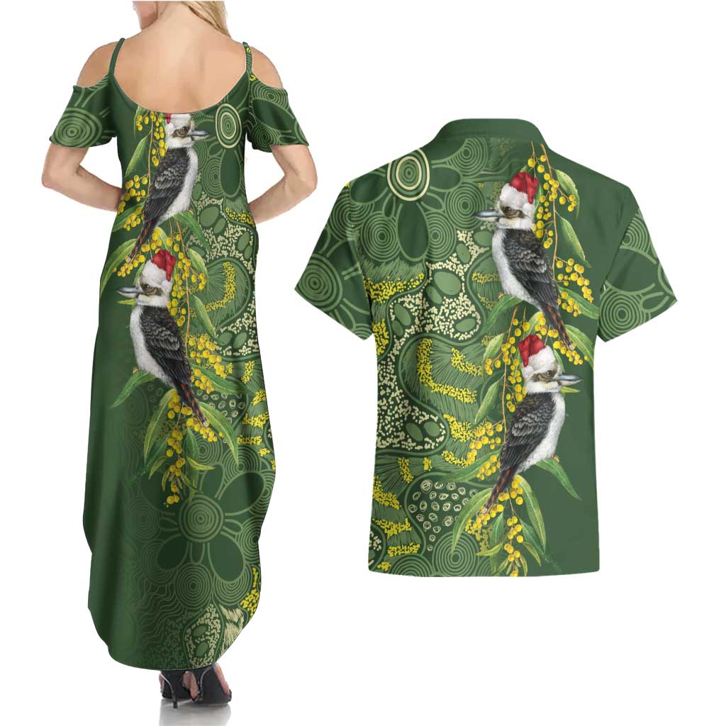 Aussie Kokaburra Golden Wattle Christmas Couples Matching Summer Maxi Dress and Hawaiian Shirt Aboriginal Dots Painting Green Motif - Aussie Hoodie