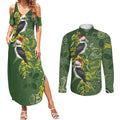 Aussie Kokaburra Golden Wattle Christmas Couples Matching Summer Maxi Dress and Long Sleeve Button Shirt Aboriginal Dots Painting Green Motif - Aussie Hoodie