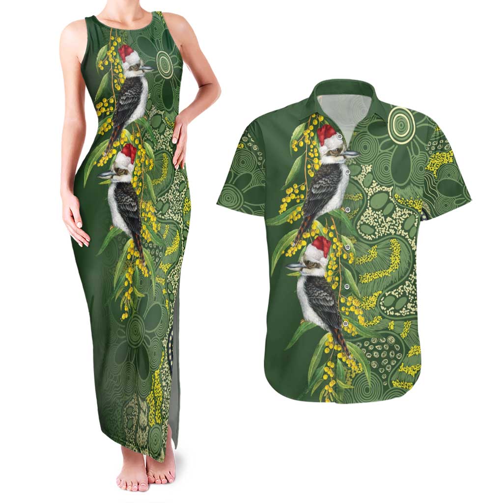 Aussie Kokaburra Golden Wattle Christmas Couples Matching Tank Maxi Dress and Hawaiian Shirt Aboriginal Dots Painting Green Motif - Aussie Hoodie