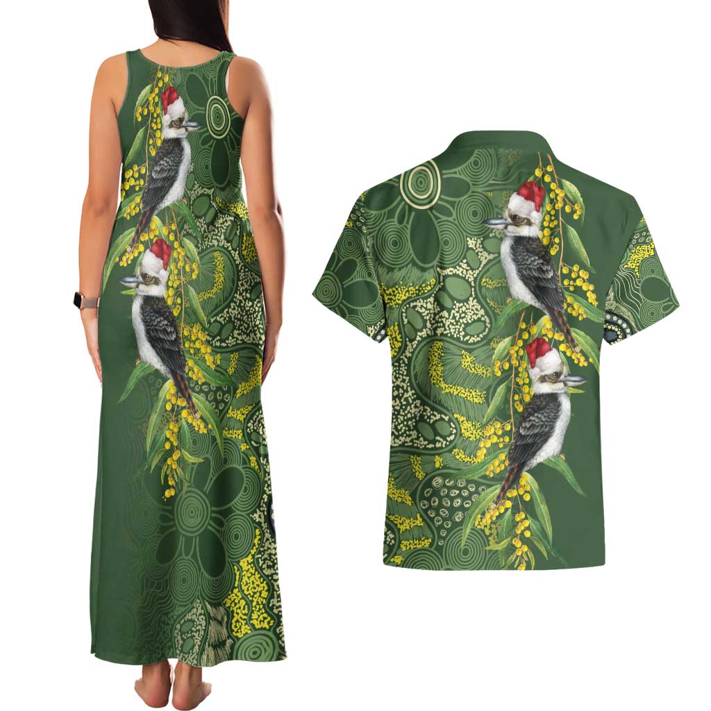 Aussie Kokaburra Golden Wattle Christmas Couples Matching Tank Maxi Dress and Hawaiian Shirt Aboriginal Dots Painting Green Motif - Aussie Hoodie