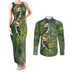 Aussie Kokaburra Golden Wattle Christmas Couples Matching Tank Maxi Dress and Long Sleeve Button Shirt Aboriginal Dots Painting Green Motif - Aussie Hoodie