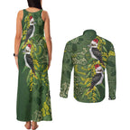 Aussie Kokaburra Golden Wattle Christmas Couples Matching Tank Maxi Dress and Long Sleeve Button Shirt Aboriginal Dots Painting Green Motif - Aussie Hoodie