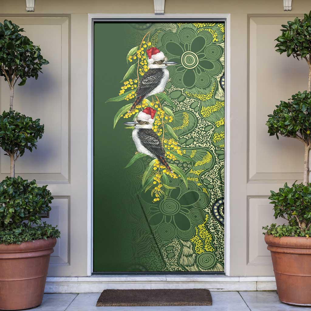 Aussie Kokaburra Golden Wattle Christmas Door Cover Aboriginal Dots Painting Green Motif - Aussie Hoodie