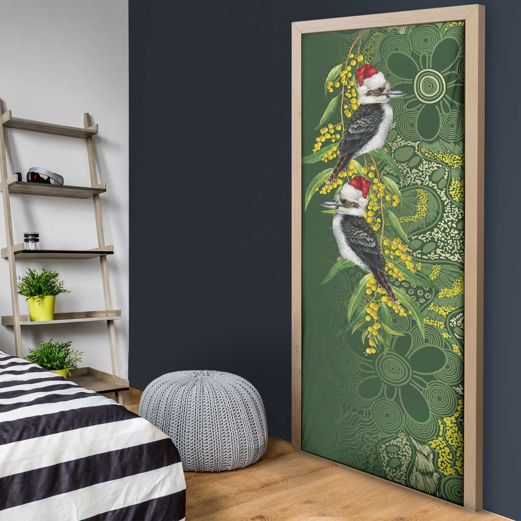 Aussie Kokaburra Golden Wattle Christmas Door Cover Aboriginal Dots Painting Green Motif - Aussie Hoodie