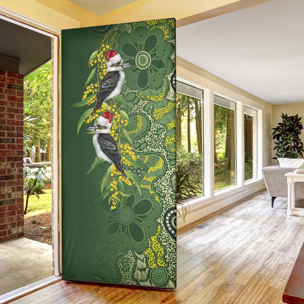 Aussie Kokaburra Golden Wattle Christmas Door Cover Aboriginal Dots Painting Green Motif - Aussie Hoodie