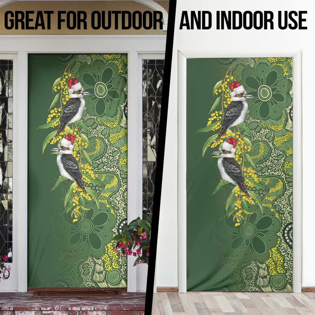 Aussie Kokaburra Golden Wattle Christmas Door Cover Aboriginal Dots Painting Green Motif - Aussie Hoodie