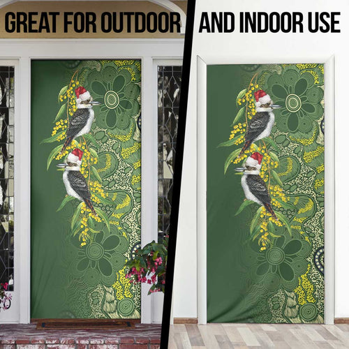 Aussie Kokaburra Golden Wattle Christmas Door Cover Aboriginal Dots Painting Green Motif - Aussie Hoodie