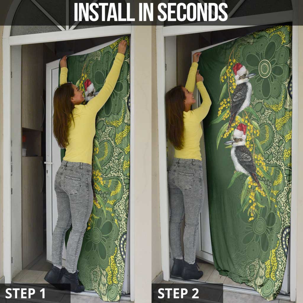 Aussie Kokaburra Golden Wattle Christmas Door Cover Aboriginal Dots Painting Green Motif - Aussie Hoodie