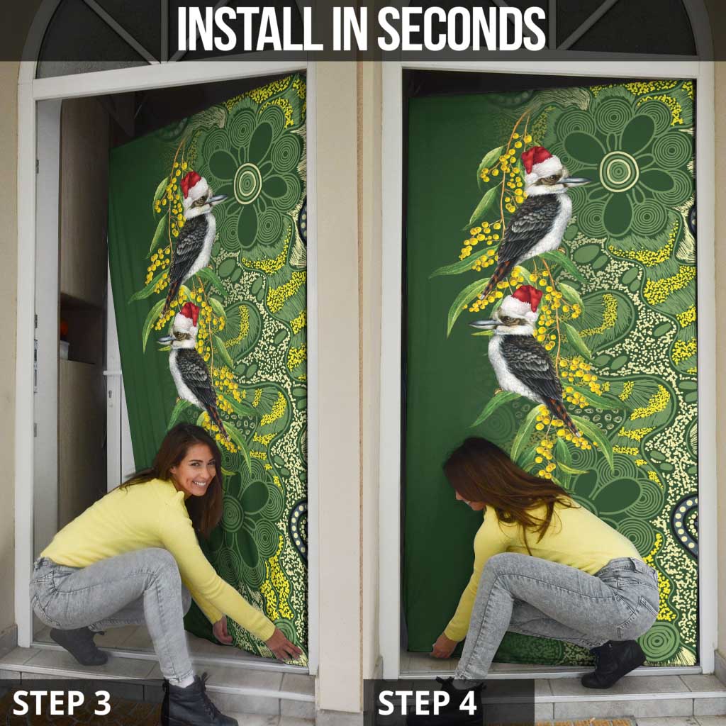 Aussie Kokaburra Golden Wattle Christmas Door Cover Aboriginal Dots Painting Green Motif - Aussie Hoodie