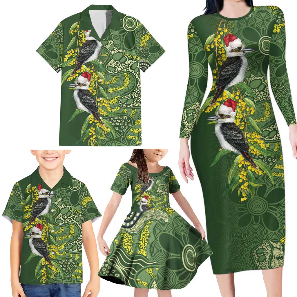 Aussie Kokaburra Golden Wattle Christmas Family Matching Long Sleeve Bodycon Dress and Hawaiian Shirt Aboriginal Dots Painting Green Motif - Aussie Hoodie