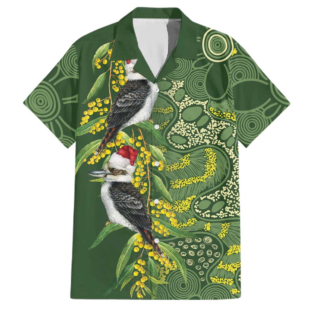 Aussie Kokaburra Golden Wattle Christmas Family Matching Long Sleeve Bodycon Dress and Hawaiian Shirt Aboriginal Dots Painting Green Motif - Aussie Hoodie