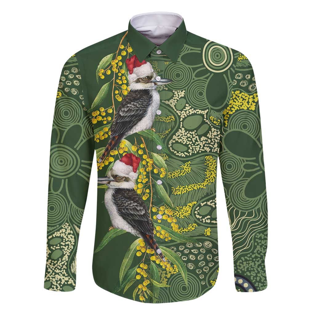 Aussie Kokaburra Golden Wattle Christmas Family Matching Long Sleeve Bodycon Dress and Hawaiian Shirt Aboriginal Dots Painting Green Motif - Aussie Hoodie