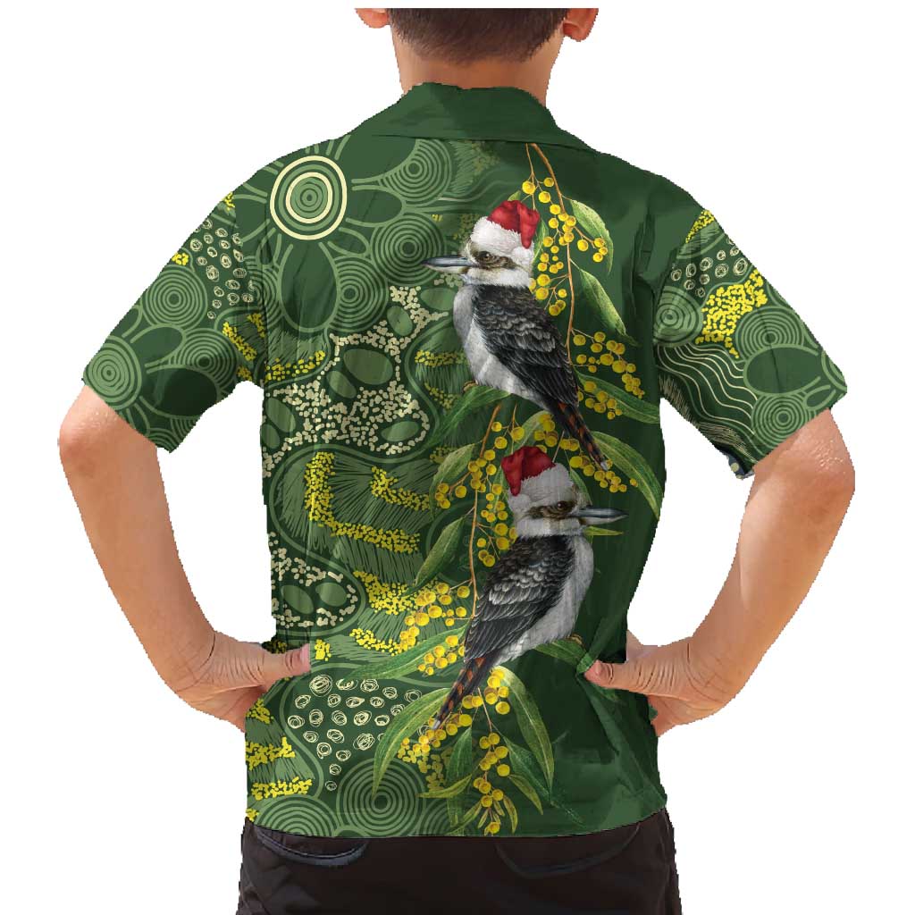 Aussie Kokaburra Golden Wattle Christmas Family Matching Mermaid Dress and Hawaiian Shirt Aboriginal Dots Painting Green Motif - Aussie Hoodie